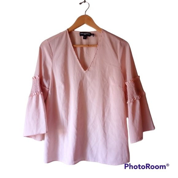🪷 Karl Lagerfeld Paris Blush Pearl Neck Blouse Size S. - Picture 4 of 12